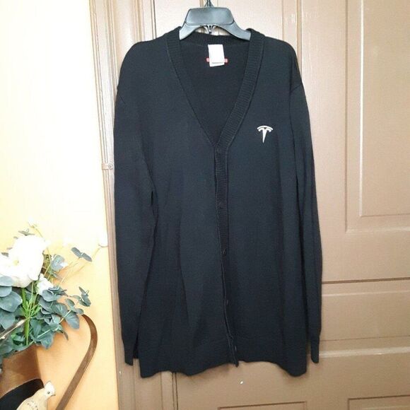 Tesla Men's size XL Black Long Sleeve Button-Down Cardigan - Picture 2 of 9